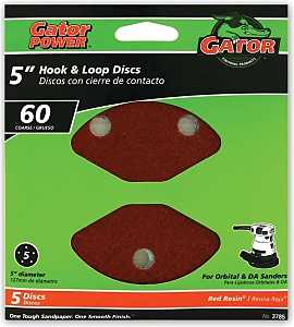 Gator 3785 Sanding Disc, 5 in Dia, 60 Grit, Coarse, Aluminum Oxide Abrasive, Vented, 5/PK