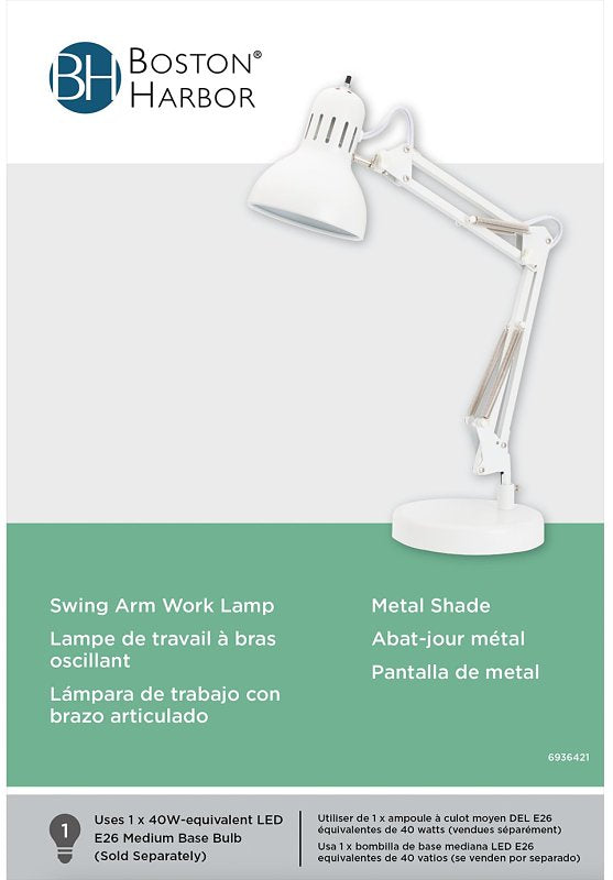 Boston Harbor TL-WK-134E-WH-3L Swing Arm Work Lamp, 120 V, 60 W, 1-Lamp, CFL Lamp, White