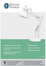 Boston Harbor TL-WK-134E-WH-3L Swing Arm Work Lamp, 120 V, 60 W, 1-Lamp, CFL Lamp, White