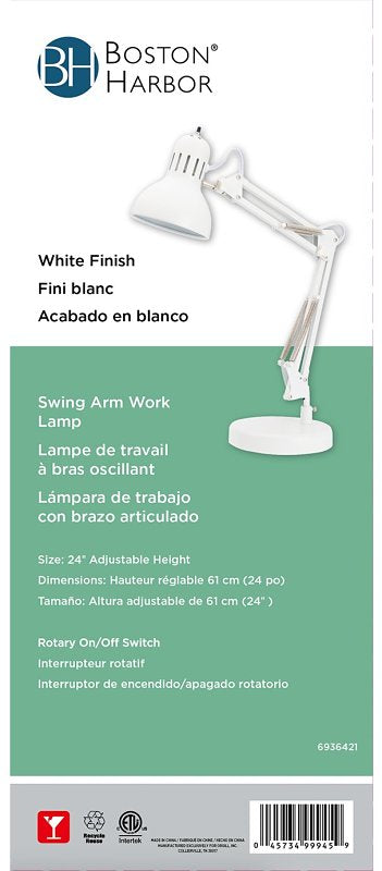 Boston Harbor TL-WK-134E-WH-3L Swing Arm Work Lamp, 120 V, 60 W, 1-Lamp, CFL Lamp, White