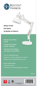Boston Harbor TL-WK-134E-WH-3L Swing Arm Work Lamp, 120 V, 60 W, 1-Lamp, CFL Lamp, White