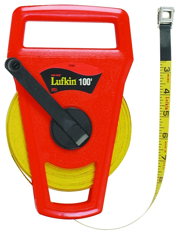 Crescent Lufkin FE100D/1706D Tape Measure, 100 ft L Blade, 1/2 in W Blade, Fiberglass Blade, ABS Case, Orange Case