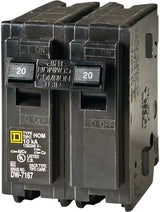 Square D Homeline HOM220C Circuit Breaker, Mini, 20 A, 2 -Pole, 120/240 V, Plug Mounting, Black