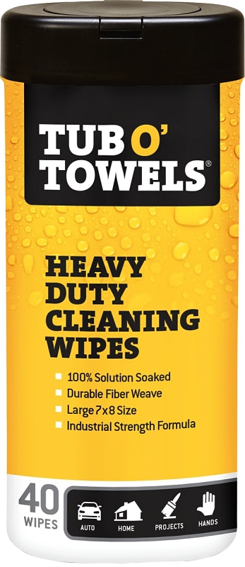 Tub O'Towels TW40 Heavy-Duty Cleaning Wipes, 8 in L, 7 in W, Light Citrus, Polyfiber