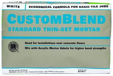 Custom CBTSW50 Series Thin-Set Mortar, White, Powder, 50 lb Bag, 85 to 95 sq-ft Coverage Area