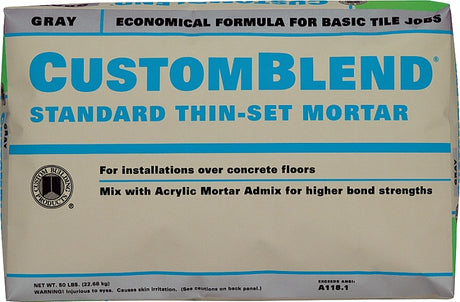 Custom CBTSG50 Series Thin-Set Mortar, Gray, Powder, 50 lb Bag, 85 to 95 sq-ft Coverage Area