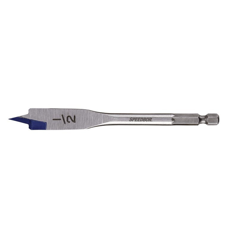 Irwin SPEEDBOR 87908 Spade Drill Bit, 1/2 in Dia, 4 in OAL, Short Length, Flat Flute, 1/4 in Dia Shank, Hex Shank