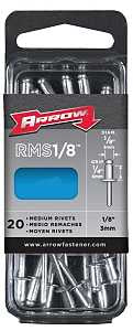 Arrow RMST1/8 Pop Rivet, Medium, 1/4 in Grip, 1/4 in L, Stainless Steel, 20/PK