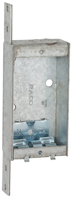 Raco 404 Switch Box, 1-Outlet, 1-Knockout, 1/2 in Knockout, Steel, Gray, Galvanized, Bracket