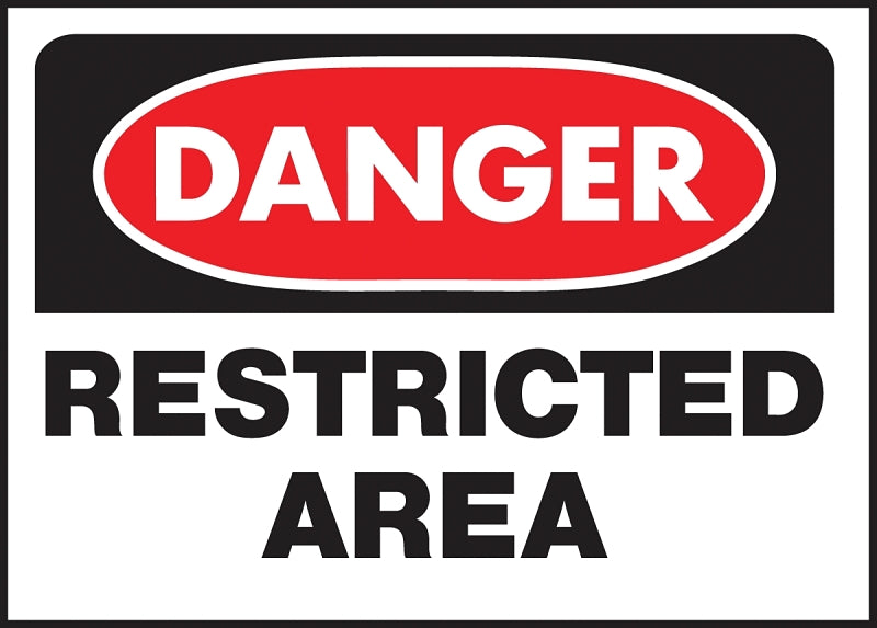 Hy-Ko 501 Danger Sign, Rectangular, RESTRICTED AREA, Black Legend, Whi ...