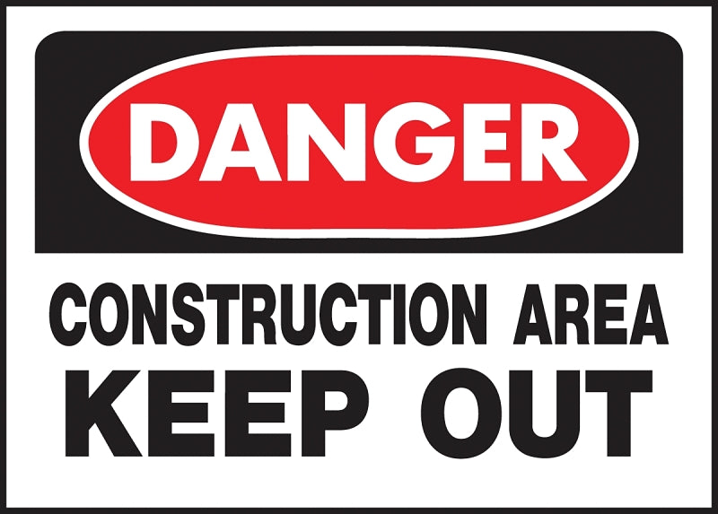 Hy-Ko 520 Danger Sign, Rectangular, CONSTRUCTION AREA KEEP OUT, Black Legend, White Background, Polyethylene, Pack of 5