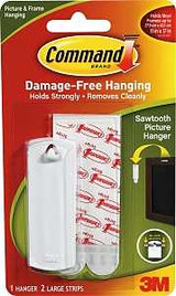 Command 17040 Picture Hanger, 5 lb, Plastic, White, Adhesive Strip, 3 in L x 1 in W x 1/16 in H, 1/PK