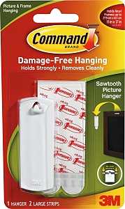 Command 17040 Picture Hanger, 5 lb, Plastic, White, Adhesive Strip, 3 in L x 1 in W x 1/16 in H, 1/PK