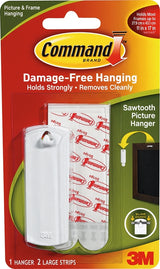 Command 17040 Picture Hanger, 5 lb, Plastic, White, Adhesive Strip, 3 in L x 1 in W x 1/16 in H, 1/PK