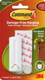 Command 17041 Picture Hanger, 5 lb, Plastic, White, Adhesive Strip, 3 in L x 1 in W x 1/4 in H, 1/PK
