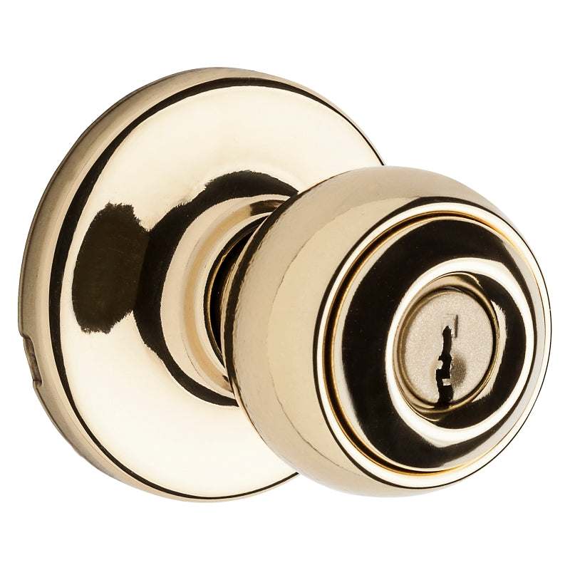 Kwikset 450P 3POLO Storeroom Keyed Entry Knob, Polished Brass, 3 Grade, Reversible Hand