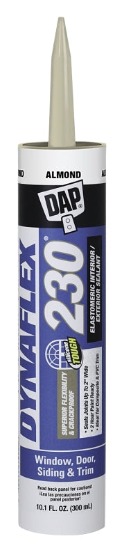DAP DYNAFLEX 230 Series 18306 Silicone Sealant, Almond, 1 day Curing, 40 to 100 deg F, 10.1 oz Cartridge, Pack of 12