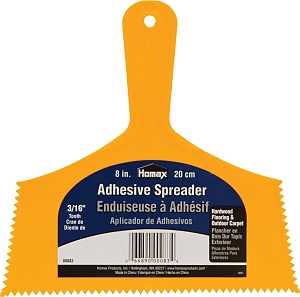 Homax 83 Adhesive Spreader Knife, 3/16 in Notch, Notched Blade, Polystyrene Blade, Polystyrene Handle, Reinforced Handle
