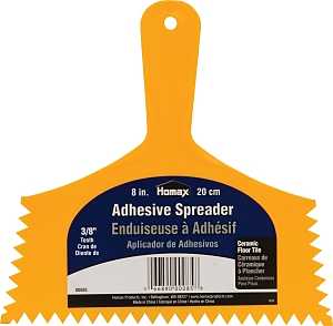 Homax 85 Adhesive Spreader Knife, 3/8 in Notch, Notched Blade, Polystyrene Blade, Polystyrene Handle, Reinforced Handle
