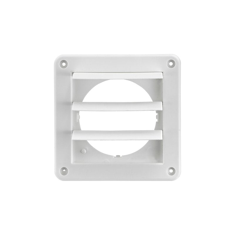 Lambro 2676W Louvered Vent, 4 in L, 4.64 in W, Plastic, White, Wall Installation