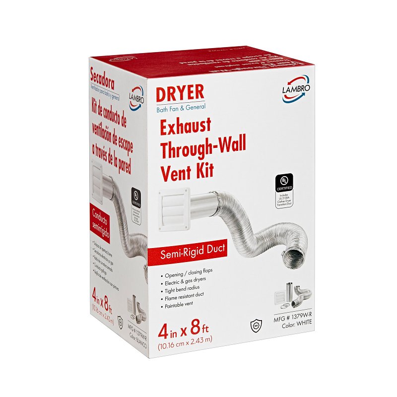 Lambro 1379W-R Wall Louvered Vent Kit, Plastic, White