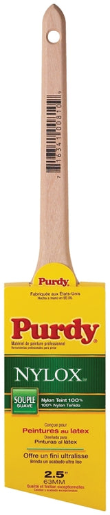 Purdy 144080225 Paint Brush, 2-1/2 in W, Angular Brush, 2-11/16 in L Bristle, Nylon Bristle, Rat Tail Handle