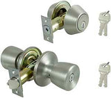 ProSource BS6B1-PS Deadbolt and Entry Lockset, Turn Button Lock, Knob Handle, Tulip Design, Stainless Steel, 3 Grade, Pack of 2