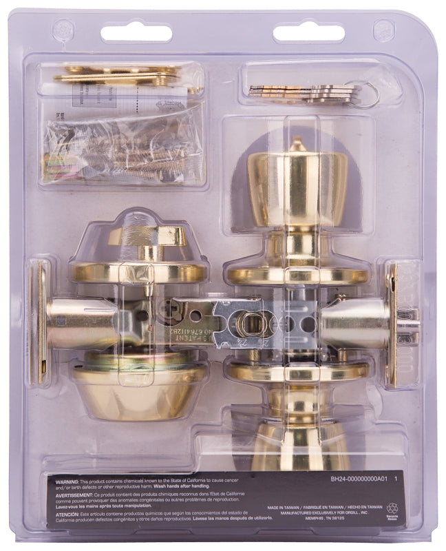 ProSource BS7B1-PS Deadbolt and Entry Lockset, Turn Button Lock, Knob Handle, Tulip Design, Polished Brass, 3 Grade, Pack of 2