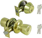 ProSource BS7B1-PS Deadbolt and Entry Lockset, Turn Button Lock, Knob Handle, Tulip Design, Polished Brass, 3 Grade, Pack of 2
