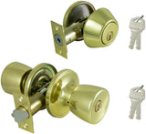 ProSource BS7B1-PS Deadbolt and Entry Lockset, Turn Button Lock, Knob Handle, Tulip Design, Polished Brass, 3 Grade, Pack of 2
