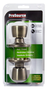 ProSource TS830V-PS Passage Knob, Metal, Antique Brass, 2-3/8 to 2-3/4 in Backset, 1-3/8 to 1-3/4 in Thick Door