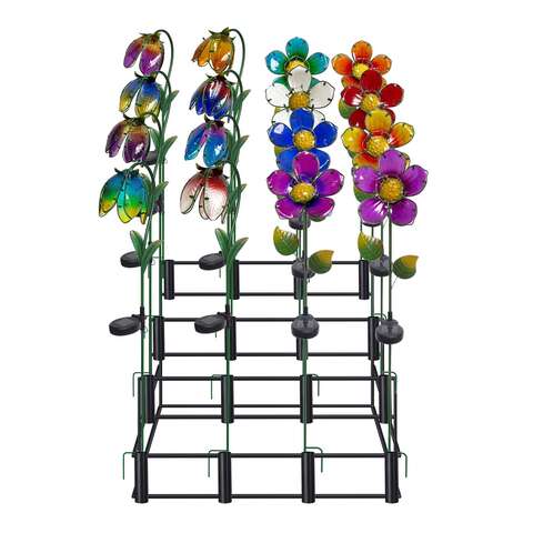 Alpine Multicolored Glass/Metal 33 in. H Flower Solar Garden Stake, Pack of 16