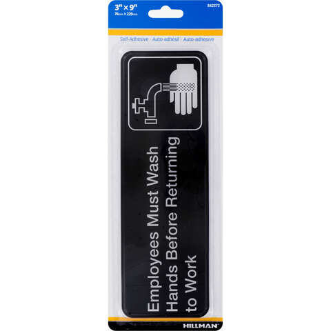 HILLMAN English Black Health Safety Plaque 3 in. H X 9 in. W, Pack of 6