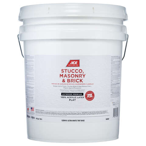Ace Flat Ultra White Tintable Base Acrylic Latex Stucco, Masonry and Brick Paint Exterior 5 gal