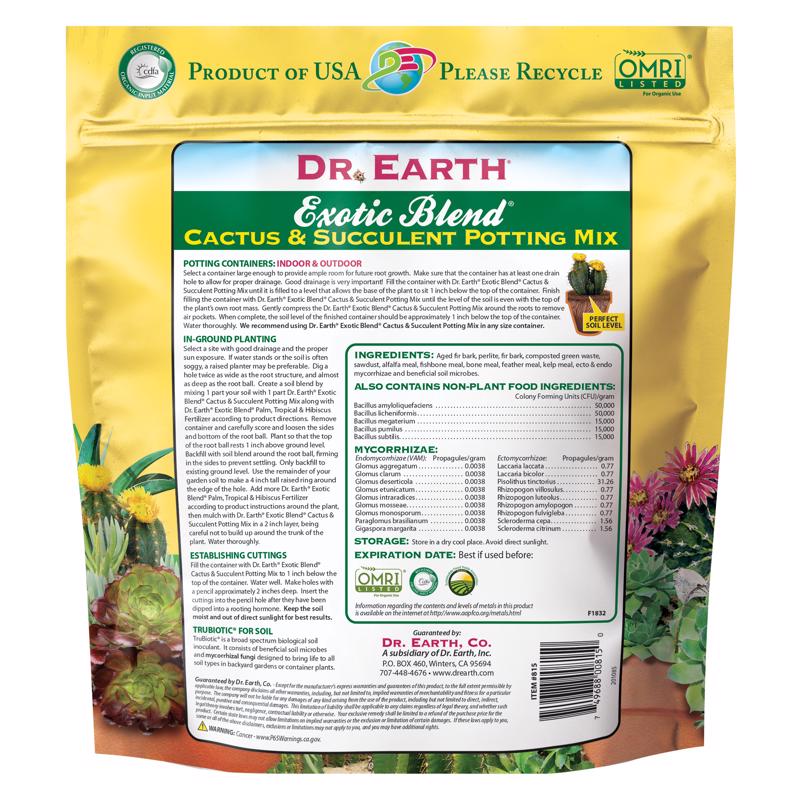 Dr. Earth Exotic Blend Organic Cacti and Succulent Potting Mix 4 qt, Pack of 12