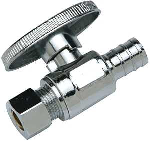 Apollo APXVS1238C Stop Valve, 1/2 x 3/8 in Connection, PEX Barb x Compression, Brass Body, 180 deg F, Chrome