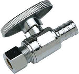Apollo APXVS1238C Stop Valve, 1/2 x 3/8 in Connection, PEX Barb x Compression, Brass Body, 180 deg F, Chrome