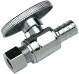 Apollo APXVS1238C Stop Valve, 1/2 x 3/8 in Connection, PEX Barb x Compression, Brass Body, 180 deg F, Chrome