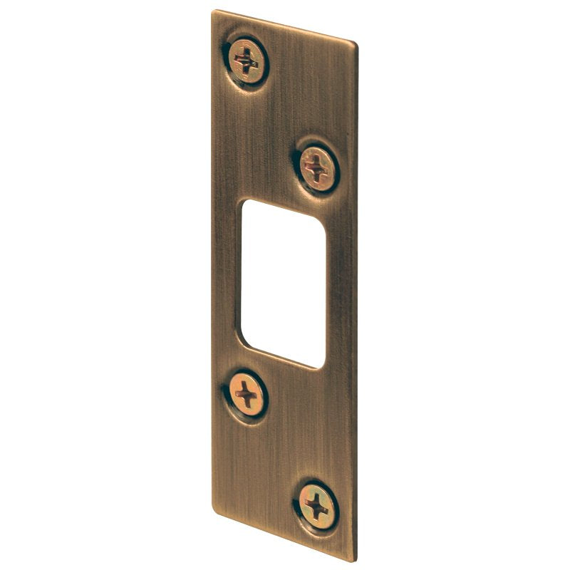 Defender Security E 2285 Deadbolt Strike Plate, 3-5/8 in L, 1-1/4 in W, Steel, Antique Brass
