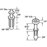 Prime-Line N 7266 Door Pivot and Guide Set, 3/8 in Dia Base, 1 in H Base, Plastic/Steel, 2/PK