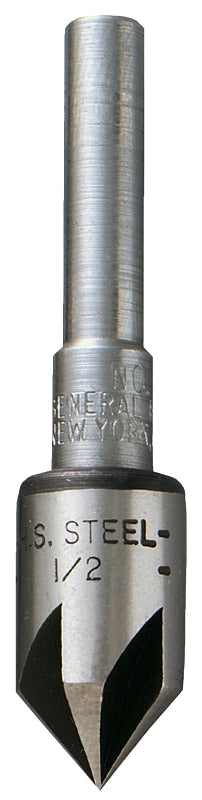 General 195-1/2 Drill Bit, 1/2 in Dia, Countersink, 5-Flute, 1/4 in Dia Shank, Round Shank