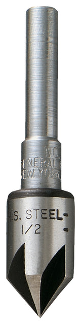 General 195-1/2 Drill Bit, 1/2 in Dia, Countersink, 5-Flute, 1/4 in Dia Shank, Round Shank