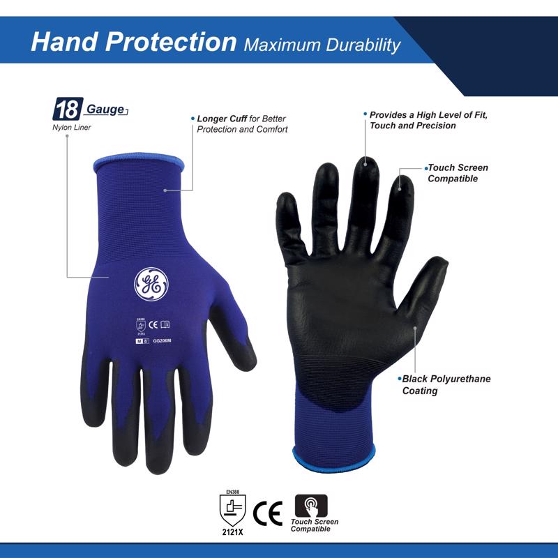 General Electric Unisex Dipped Gloves Black/Blue M 1 pair