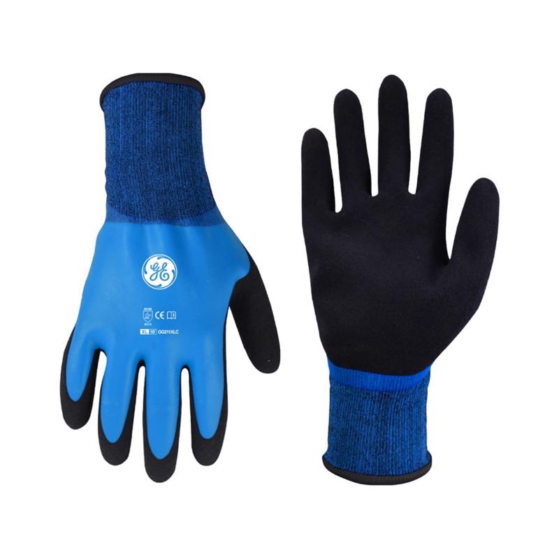 General Electric Unisex Dipped Gloves Black/Blue XL 1 pair, Pack of 12