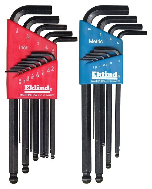 Eklind Hex-L 13222 Ball End Hex Key Combo Set, 22-Piece, Alloy Steel, Black