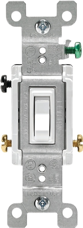 Leviton 1453-2W Switch, 15 A, 120 V, 3-Position, 3-Way, Push-In, Side Wire Terminal, Thermoplastic Housing Material