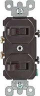 Leviton S00-05224-02S Duplex Combination Double Switch, 15 A, 120/277 V, Lead Wire Terminal, Brown