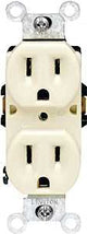 Leviton 001-T5248-ICP Duplex Receptacle, 2 -Pole, 15 A, 125 V, Push-In Wiring, NEMA: 5-15R, Ivory