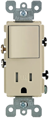 Leviton 5625 Series S01-T5625-0IS Combination Switch/Receptacle, 1-Pole, 15 A, 120 V Switch, 125 V Receptacle, Ivory