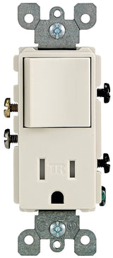 Leviton R67-T5625-0TS Combination Outlet Switch, 1 -Pole, 15 A, 125 V, NEMA: NEMA 5-15R, Almond